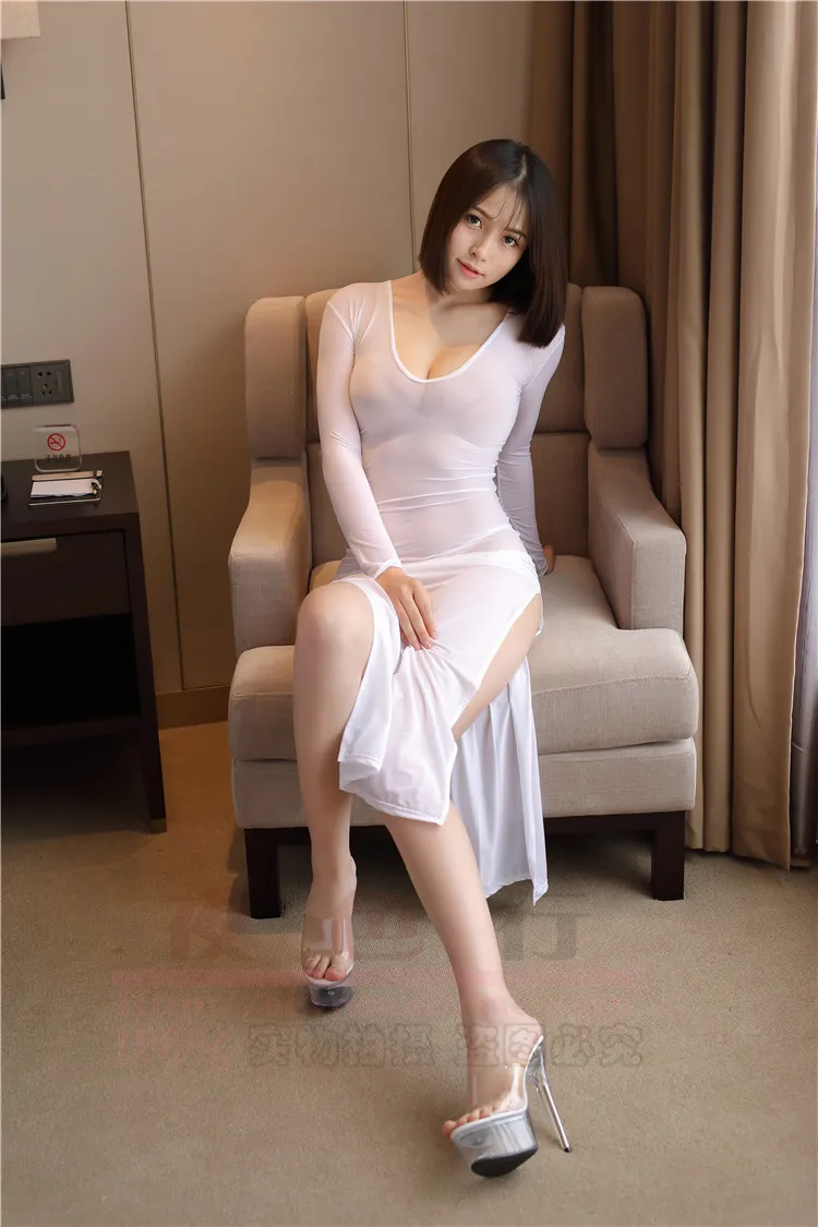 Женское сексуальное платье с длинными рукавами ультратонкое черное/Белое