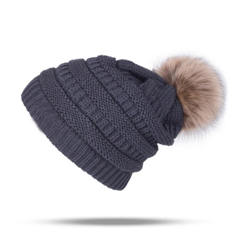 Женская теплая вязаная шапка CC Beanies, шапка из искусственного меха с помпонами, толстая женская шапка Skullies Skully, Женская Повседневная Лыжная Шапка s