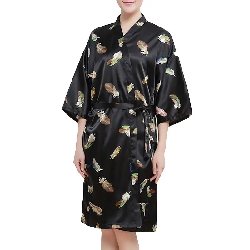 Модное платье с принтом перьев для салонов платье-кимоно мантия стрижки волос |