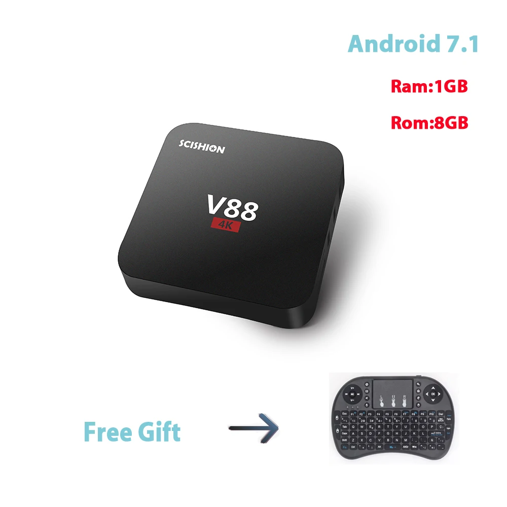 V88 1G 8G Smart TV Box RK3229 четырехъядерный Android 7 1 4K Wi Fi поддержка Youtube бесплатное умное