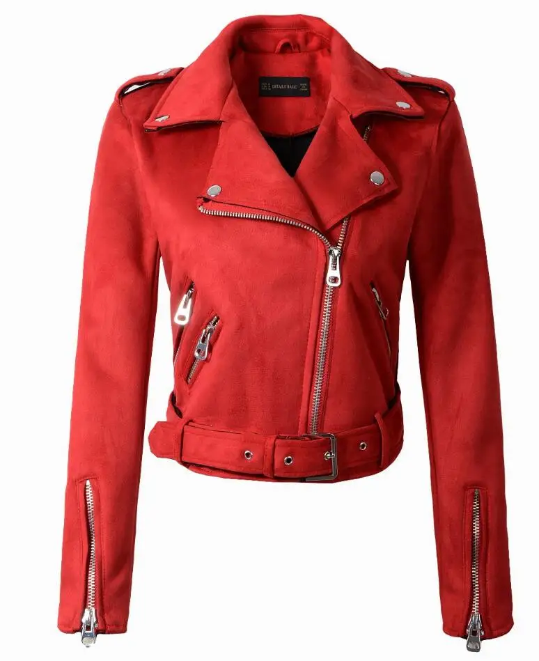 X009 Red Новинка, осенне-зимние женские Мотоциклетные Куртки из искусственной кожи красного и розового цвета, Женская Байкерская верхняя одежда, пальто с поясом, лидер продаж, 7 цветов - Цвет: X009 Red