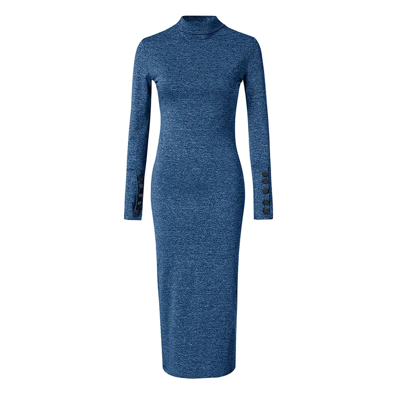 Женское длинное платье-водолазка однотонное прямое офисное платье серого и