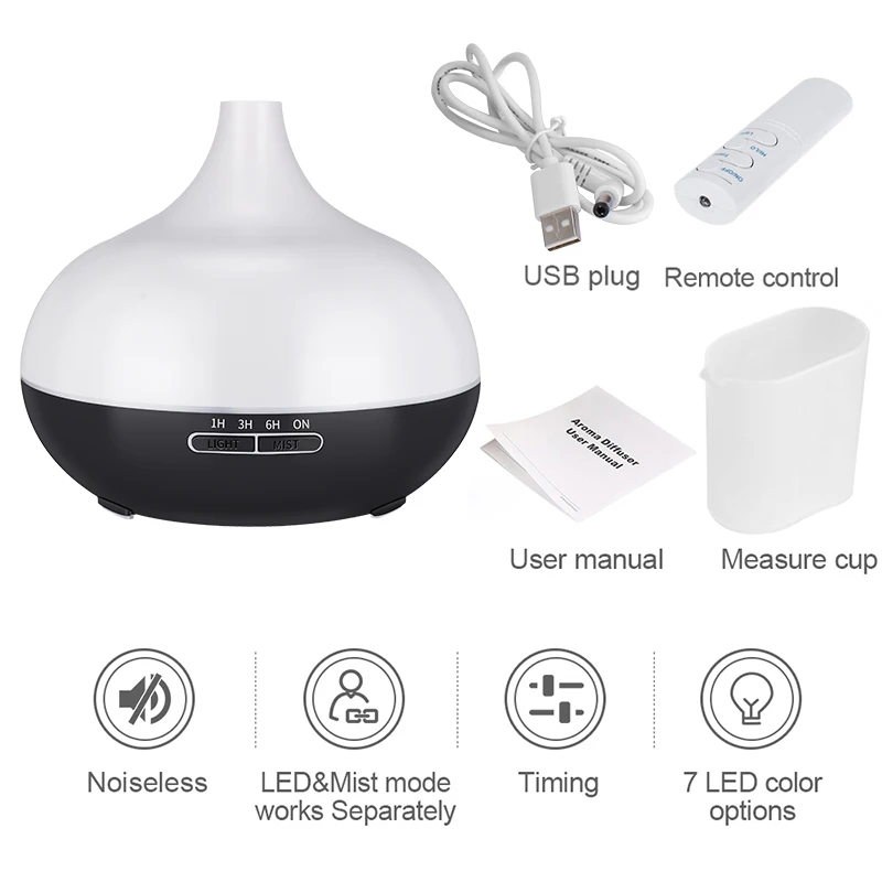 Увлажнитель воздуха DEKAXI 550 мл USB 7 цветов светодиодный для офиса и