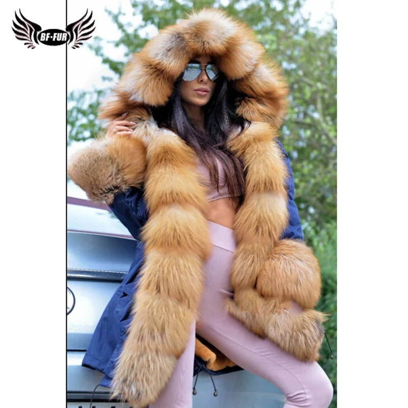 Parka-1 BFFUR парка с натуральным мехом пальто для женщин с большим капюшоном длинный воротник из красного лисьего меха и манжеты из натурального меха куртка роскошное пальто - Цвет: Parka-1