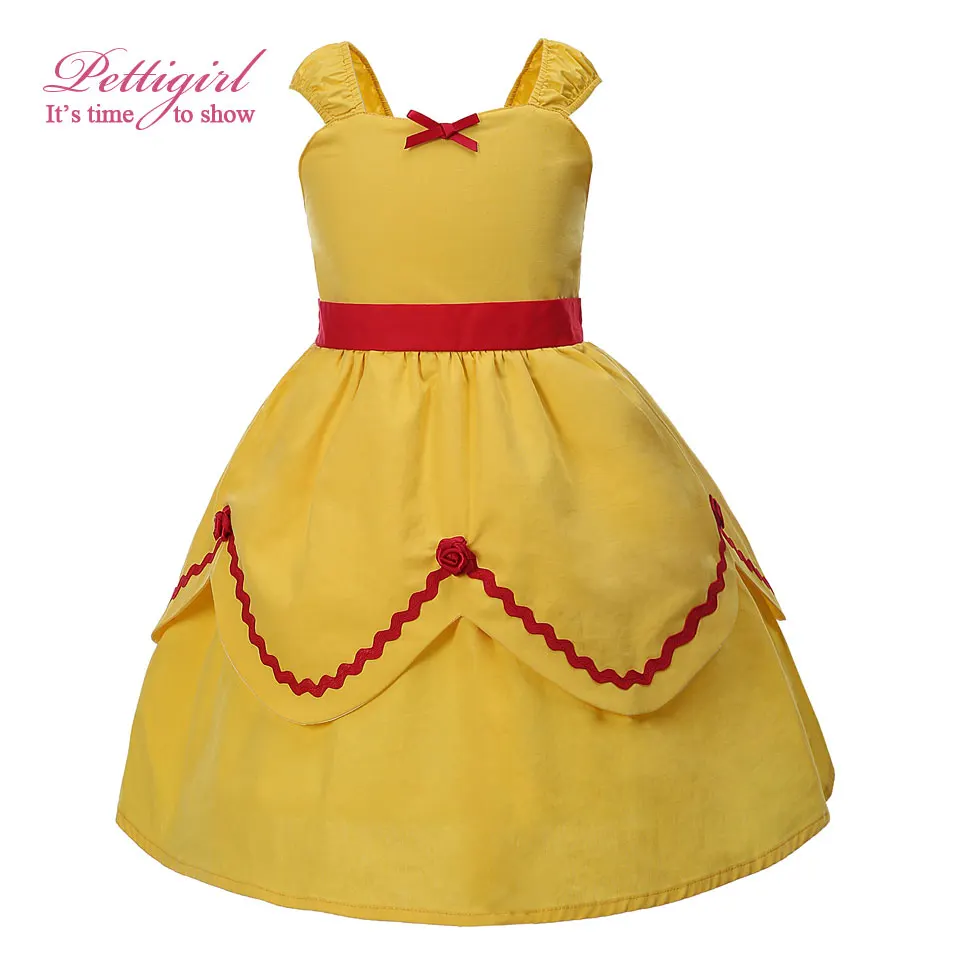 Pettigirl Wholesale Newest Summer Yellow Belle Girl Dress Princess Bow Decoration Cosplay Child Wear G-CMGD0003-C2 | Детская одежда и