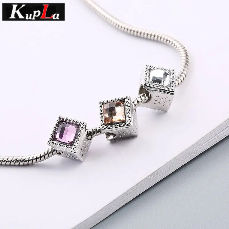 Цветные акриловые Квадратные бусины Kupla для Pandora Подвески DIY модные аксессуары