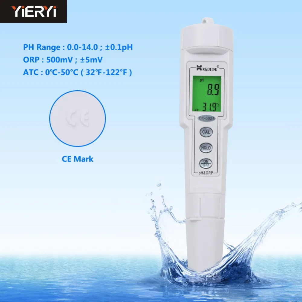 

Yieryi Digital Portable Waterproof PH&ORP Meter 0-14 pH 500mV Oxidation-Reduction Potential CT-6821 ATC PH Controller Meter