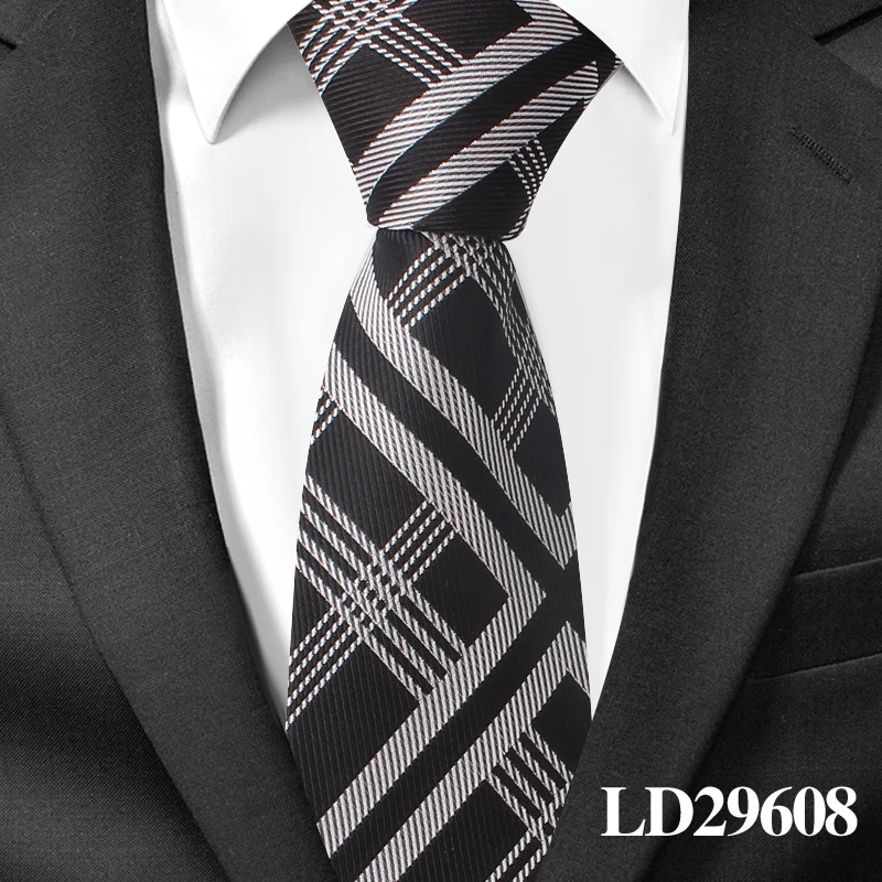 LD29608 Мужские галстуки, полосатые галстуки для мужчин, деловые свадебные галстуки, мужские тонкие галстуки, подарок, клетчатый жаккардовый тканый галстук 6 см, классический галстук на шею - Цвет: LD29608