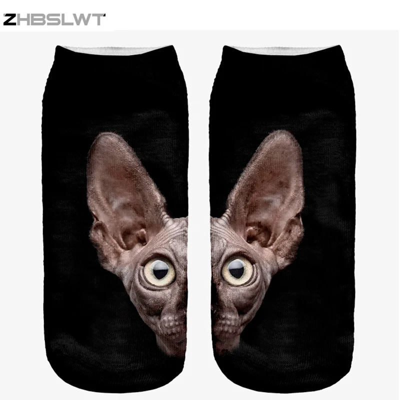 ZHBSLWT/женские носки с объемным принтом животных, Сфинкс, кот, calcetines, повседневные милые короткие Носки с рисунком, несколько цветов, Harajuku