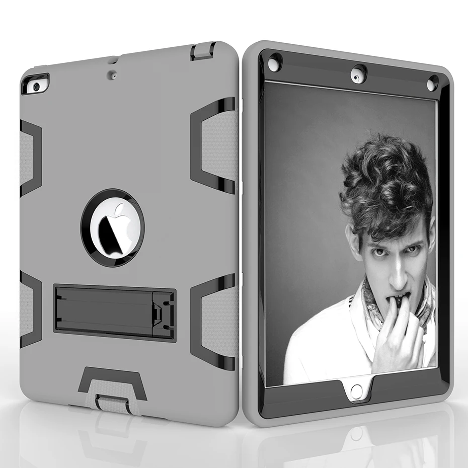 Ударопрочный чехол для Apple iPad 9,7 дюймов новая подставка для детей силиконовый Жесткий Полный корпус защитный чехол для iPad - Цвет: Pad2017 Gray Black