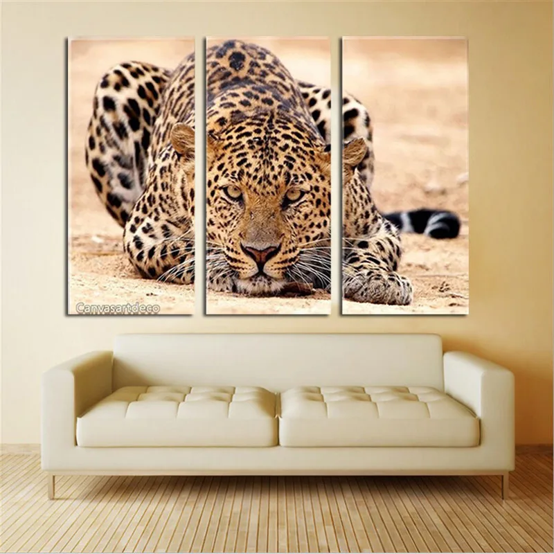 Огромный 3 панельный современный удивительный животное &quotЛеопард&quot для