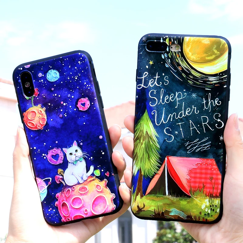 Силиконовый матовый 3D-чехол с тиснением для iPhone 6 plus 6s X 7 8 XR XS Max 11 pro | Мобильные