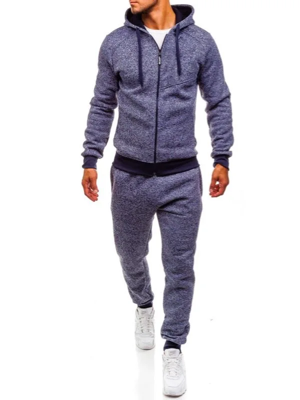 Navy blue ZOGAA размера плюс, мужской спортивный костюм, повседневный однотонный уличная одежда, мужской спортивный костюм, комплект из 2 предметов, штаны и топы, спортивный костюм для мужчин - Цвет: Navy blue