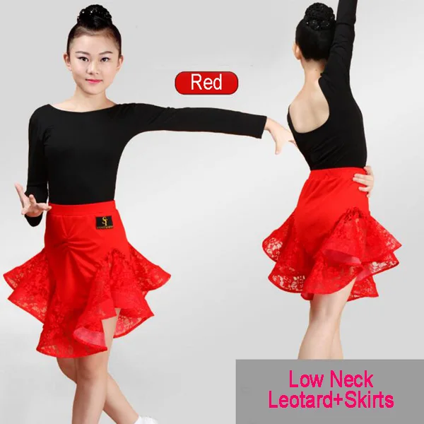 Leotard And Skirt Юбка для латинских, бальных, латинских танцев для девочек, юбка для самбы, румбы, сальсы, Танго, юбки для детей, кружевное платье для латинских танцев, раздельное платье с трико с юбкой - Цвет: Leotard And Skirt