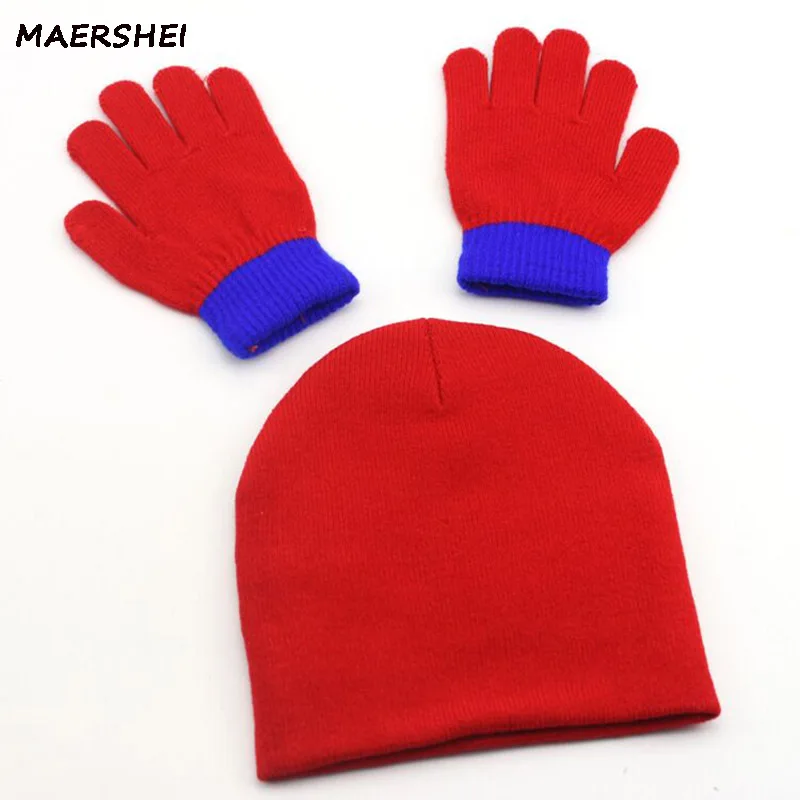 MAERSHEI/осенне-зимняя детская вязаная шапка для мальчиков и девочек с рисунком Человека-паука, теплые шапки, перчатки, детская шапка+ шляпа детская шапочка