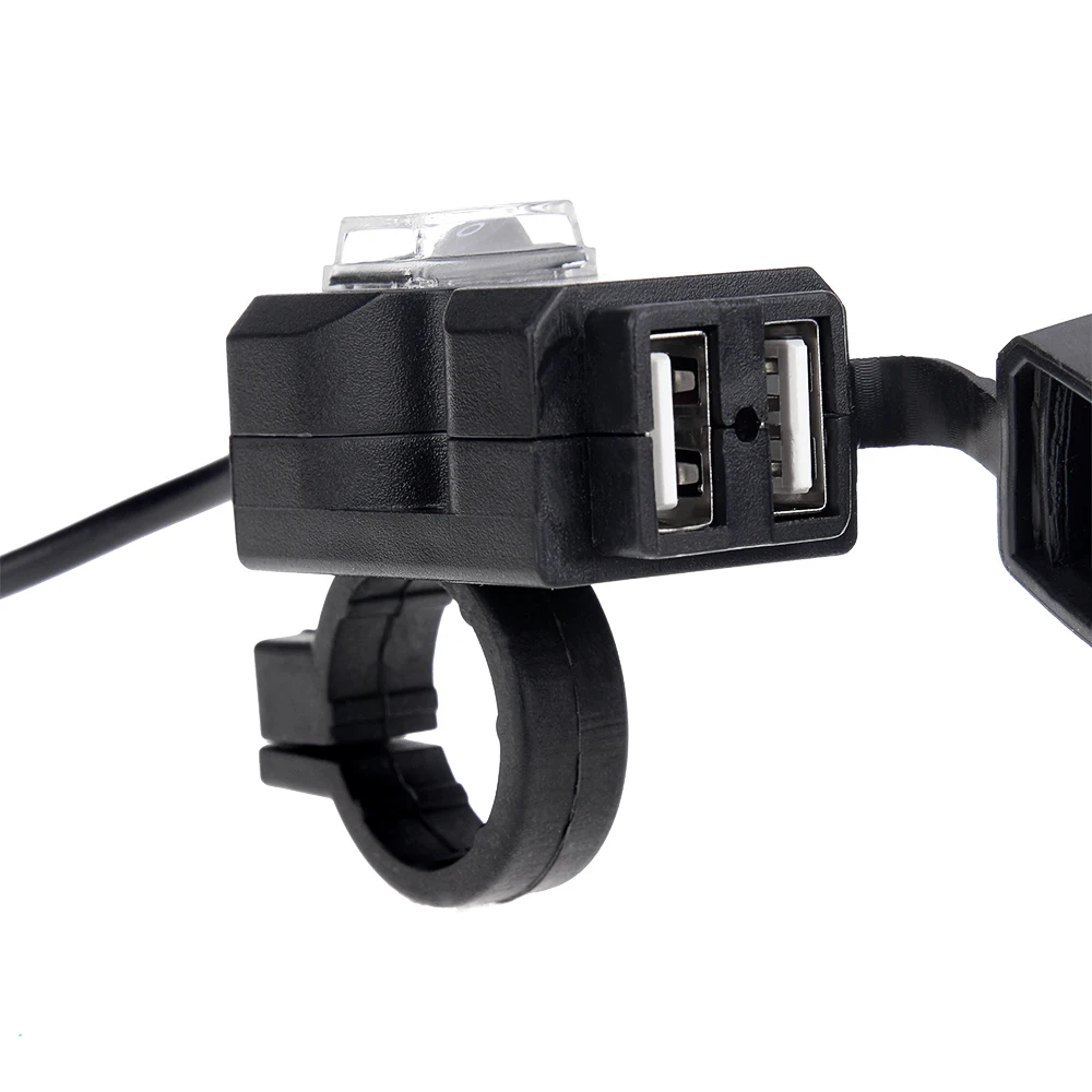 Руль мотоцикла USB телефон Зарядное устройство Адаптер 5В 2.1A двойной Порты usb 12V розетка для автомобильного прикуривателя с Водонепроницаемый переключатель Z2