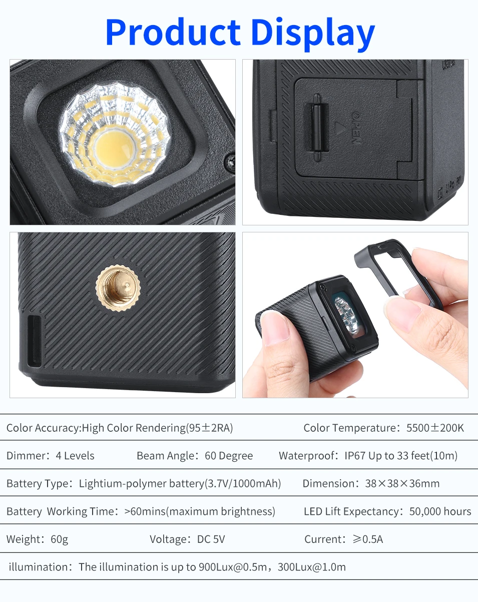 Ulanzi L1/L1Pro водонепроницаемый Светодиодный светильник с регулируемой яркостью для камеры, светильник ing для Дронов DJI Osmo Pocket GoPro Osmo Action DSLRs camera