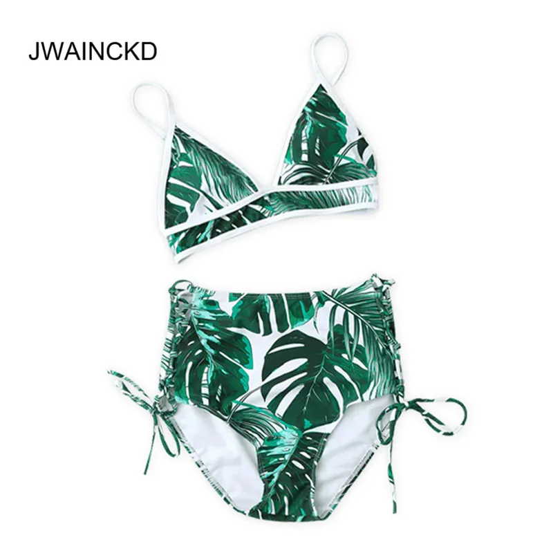 

JWAINCKD Bikinis Women High Waist Bandage Bikini Set Push Up Swimsuit Bathing Suit Swimwear Plant Print Swimming Suit Beach Wear