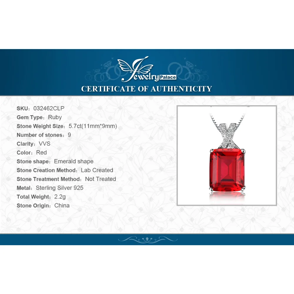 Jewelrypalace Изумрудный Cut 6ct создан красный рубин кулон Твердые стерлингового серебра