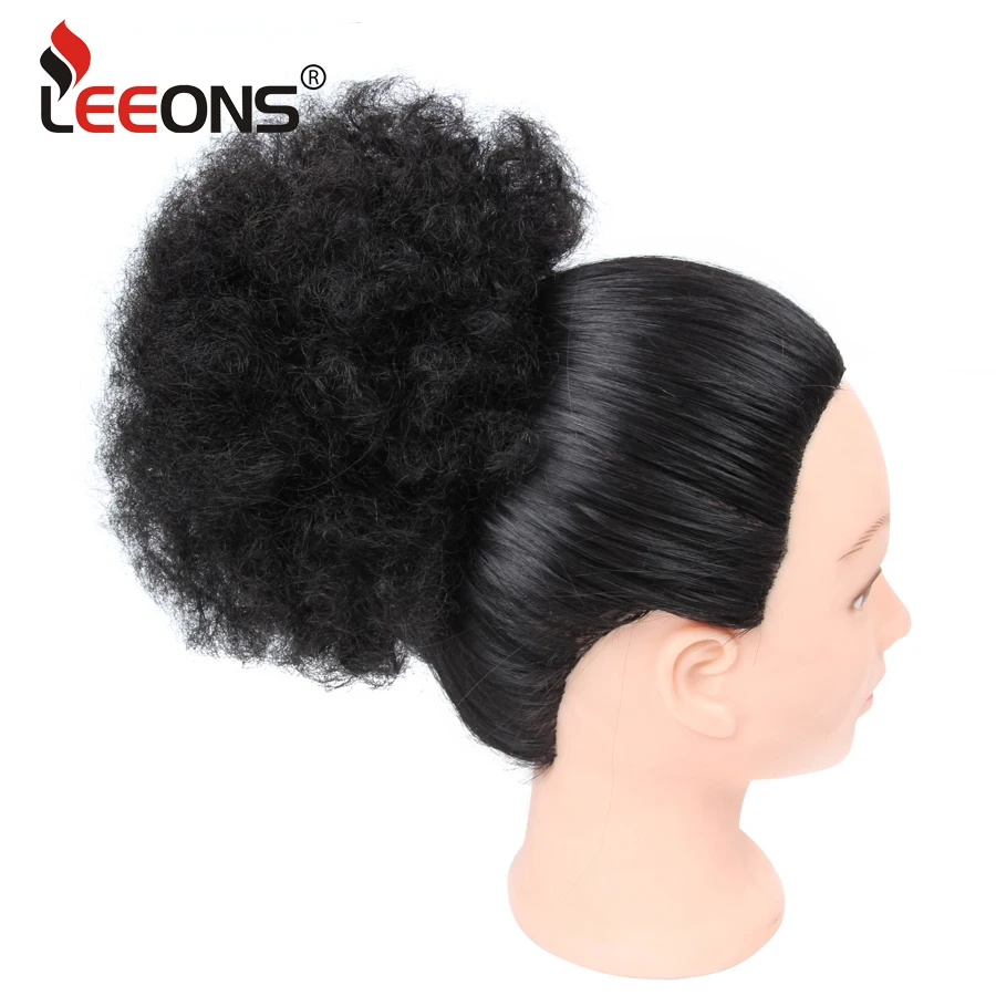 Leeons Synthetic Drawstring Ponytail Puff Kinky curly Ponytail Extensions High Ponytail Hairpieces Brown False Fake Hair Bun