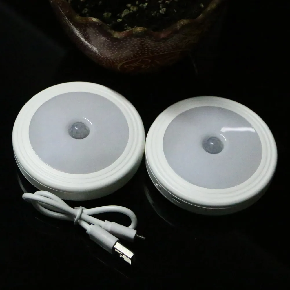 Круглый 6LED USB Светодиодная лампа перезаряжаемая Авто Вкл/Выкл PIR датчик