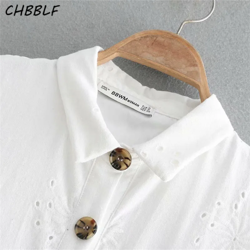 Женское платье рубашка CHBBLF белое Повседневное с коротким рукавом и отложным