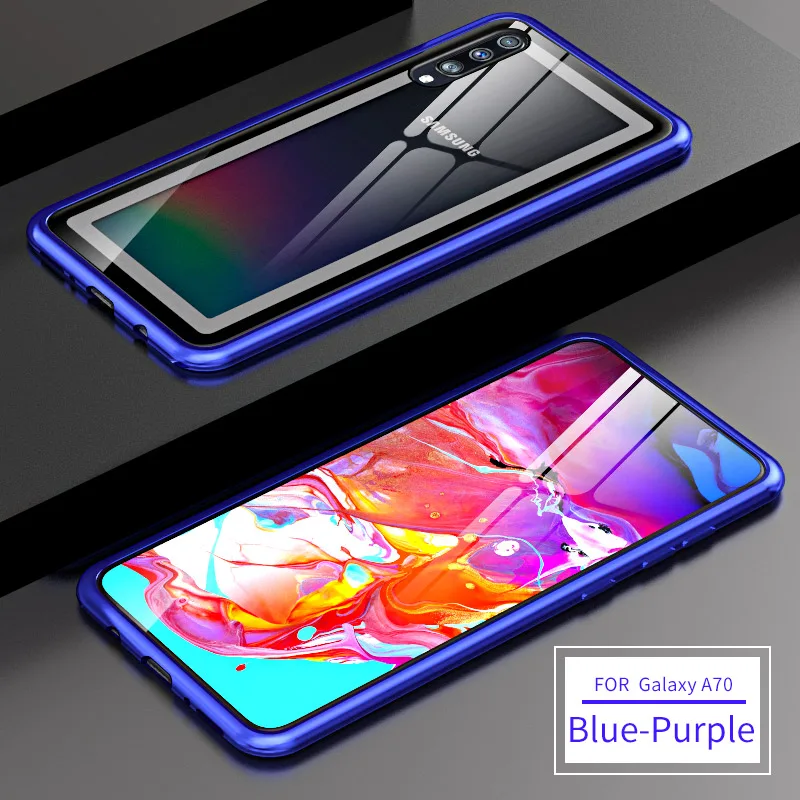 Роскошный металлический бампер для samsung Galaxy A70 чехол алюминиевая рамка с закаленным стеклом задняя крышка чехол для samsung Galaxy A70 чехол