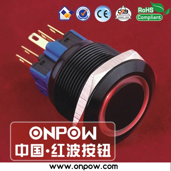 ONPOW 25mm 2NO2NC black latching illuminated pushbutton switch GQ25-22ZE/R/12V/A | Switches