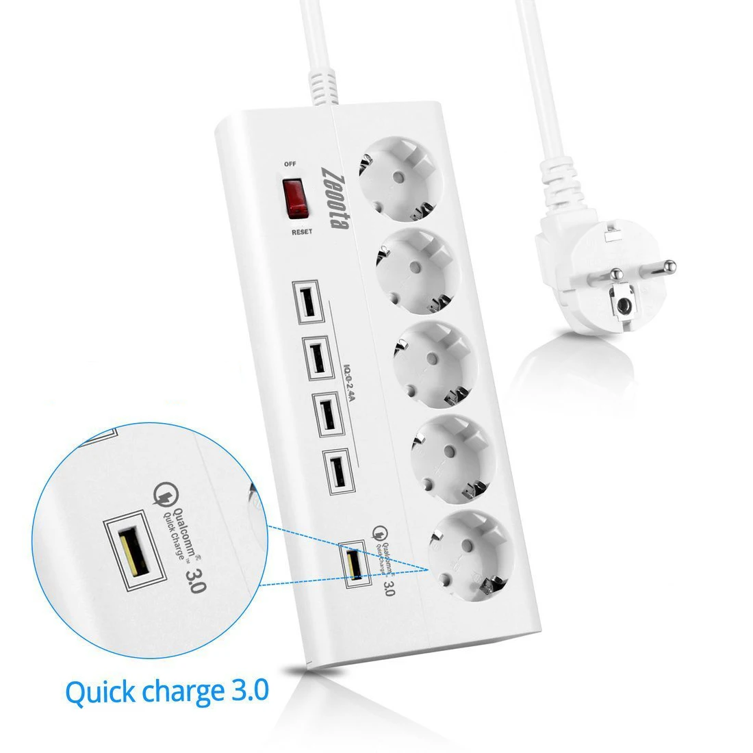 Блок питания 5 розеток ЕС розетка с USB QC 3,0 порт быстрой зарядки для смартфонов, планшетов USB устройств, 1,8 м удлинитель - Цвет: White