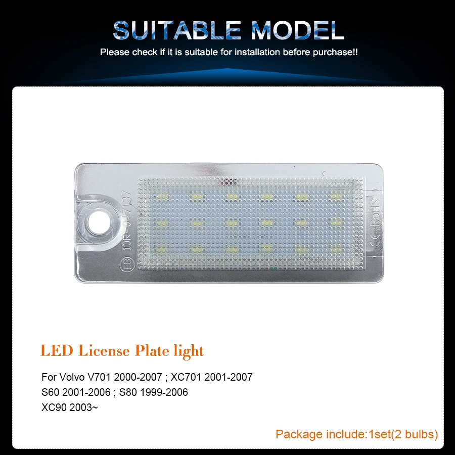 For Volvo V701 XC701 S60 S80 XC90 Car/AUTO LED CANBUS No Error Number License Plate lamp light Hyper Flash White 6000k @12V | Автомобили и