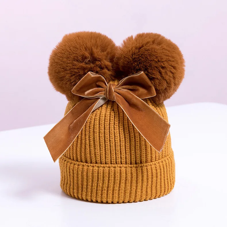Bow Yellow Модная шапка, новые зимние детские шапочки, вязаные теплые наушники, шапочка, шапка унисекс, шапка s для мальчиков и девочек, шапка Enfant, шапка для маленьких девочек - Цвет: Bow Yellow