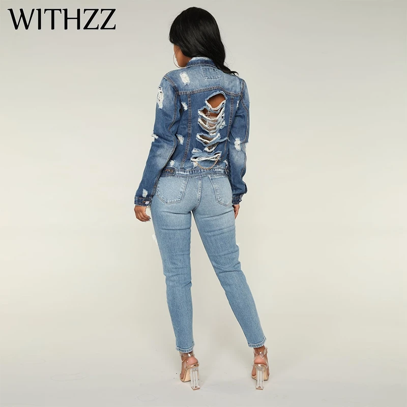 Узкие джинсовые брюки карандаш с дырками WITHZZ хлопковые джинсы для женщин штаны