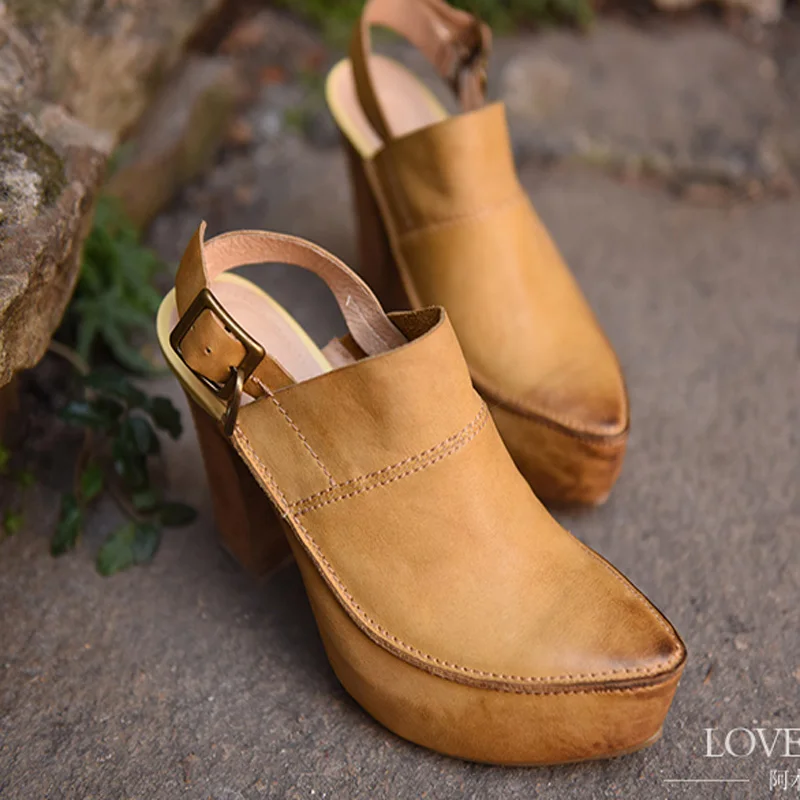 

Artmu Original Spring New Retro High Heels Women Sandals Genuine Leather Platform Buckle Handmade Shoes 685-2