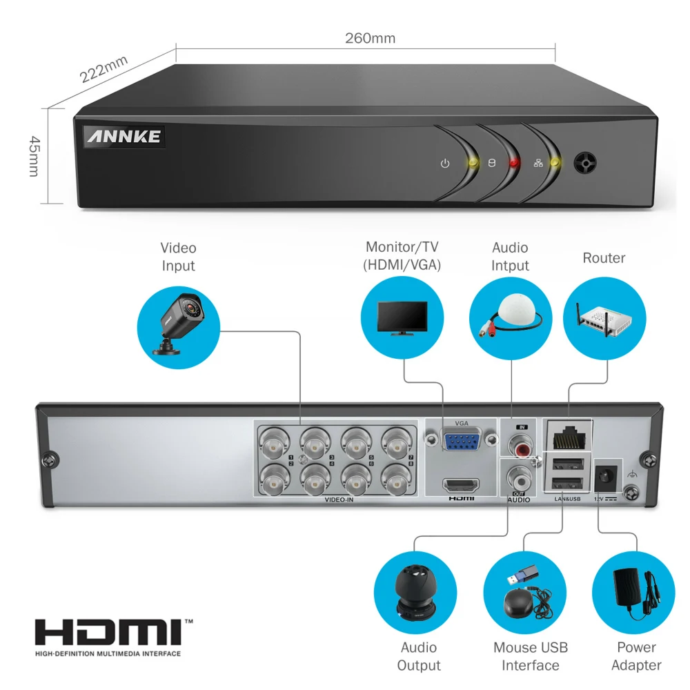 ANNKE 4 в 1 TVI CCTV Комплект DVR 8 ШТ. 1.0 MP 720 P Аутдор Главная Видеонаблюдения Камеры