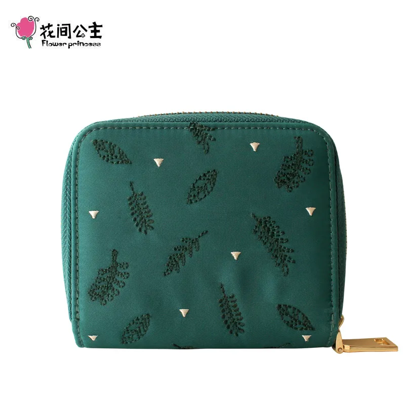 

Flower Princess Nylon Embroidery Floral Short Wristlet Clutch Wallet Women Purse Ladies Bags with Card Holder Small Handbag