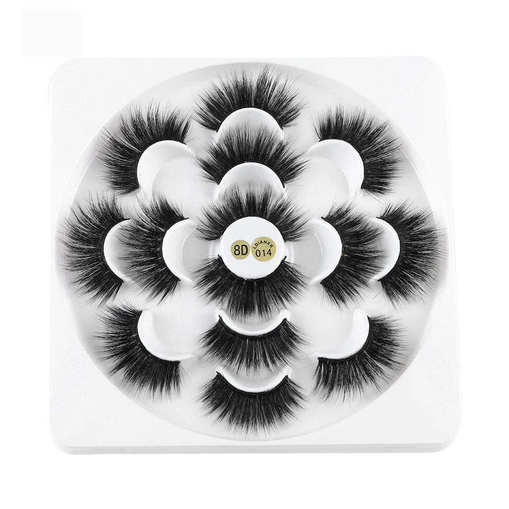25mm-8D-014 7 Pairs 3D Mink Hair False Eyelashes 25mm Lashes Thick Long Wispy Fluffy Handmade Cruelty-free Mink Eyelash Makeup Tools maquiag - Цвет: 25mm-8D-014