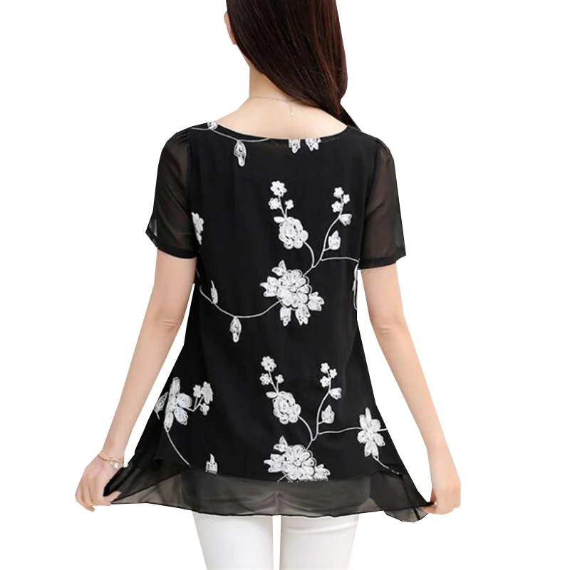 Новинка 2017 летняя шифоновая блузка с цветочной вышивкой рубашки женские