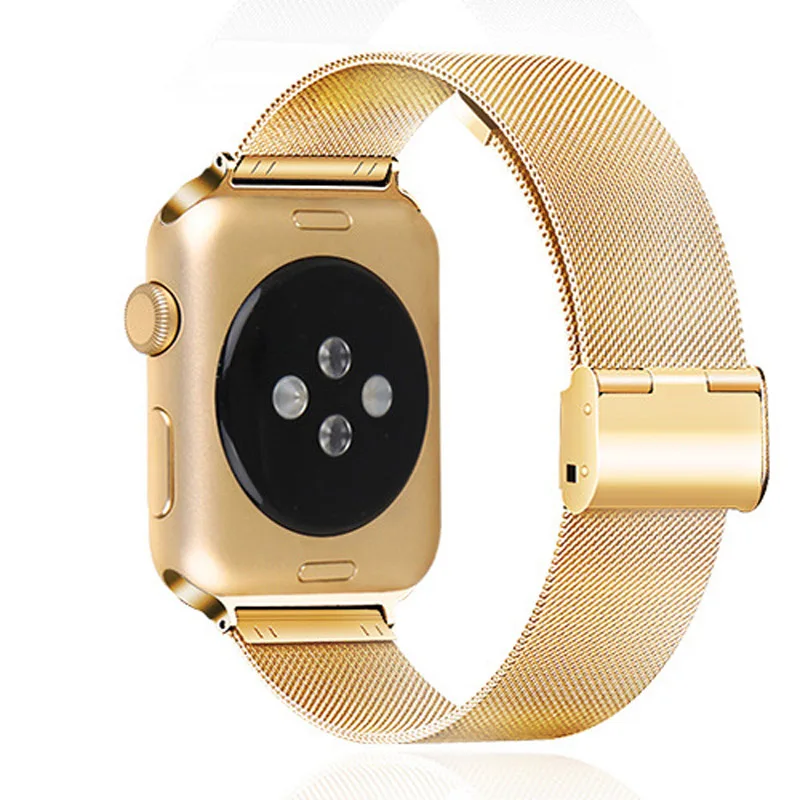 Золотой Модные Миланский Браслет Наручных часов Apple Watch, версии 44 мм iWatch полосы 38 мм металлический ткань ремешок для наручных часов iWatch серии 1/2/3/4 iphone watch Band - Цвет ремешка: Золотой