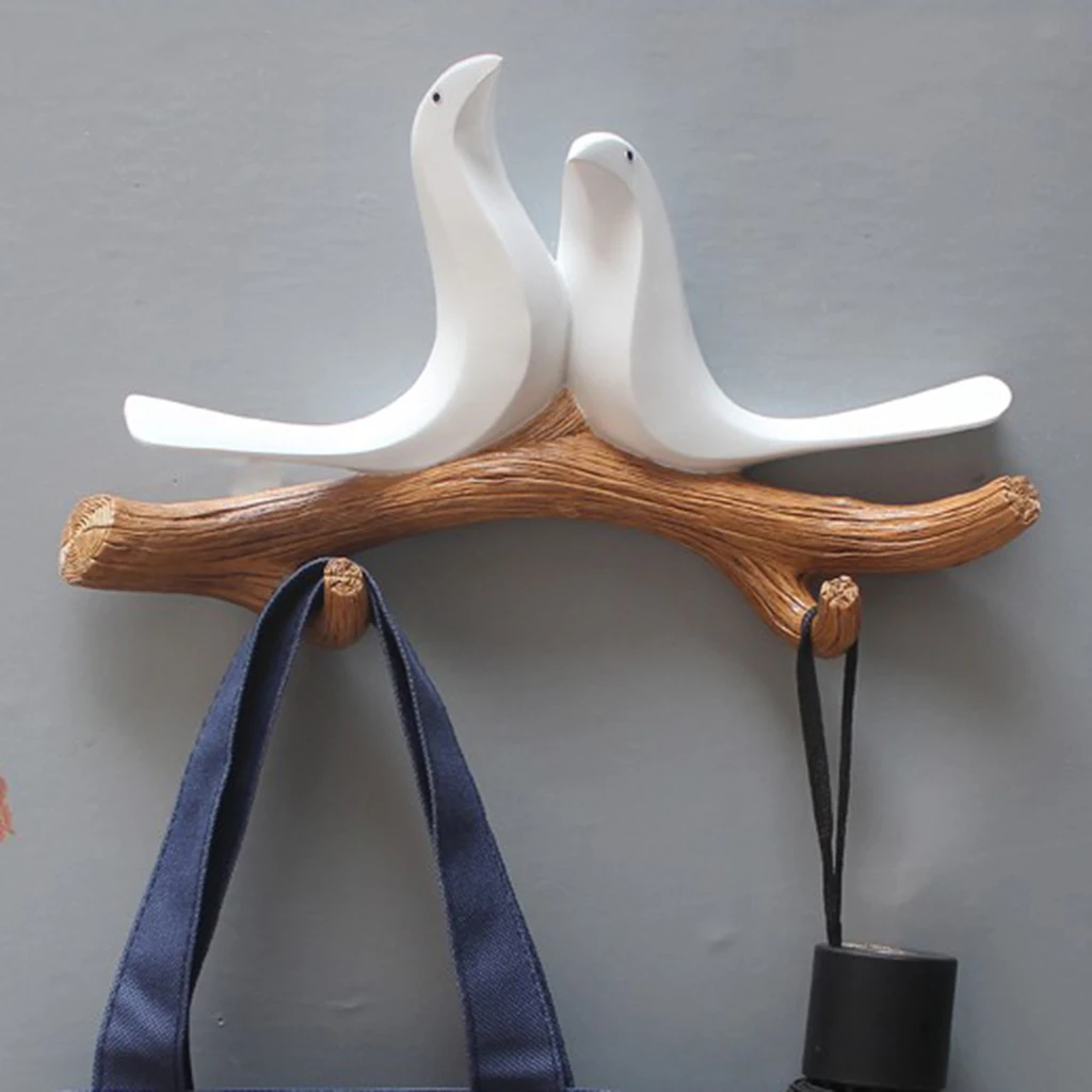 European Style Resin 3D Bird on Branch Hook Ornaments Creative Porch Door Wall Decoration Coat Robe Hook Hanger Hooks