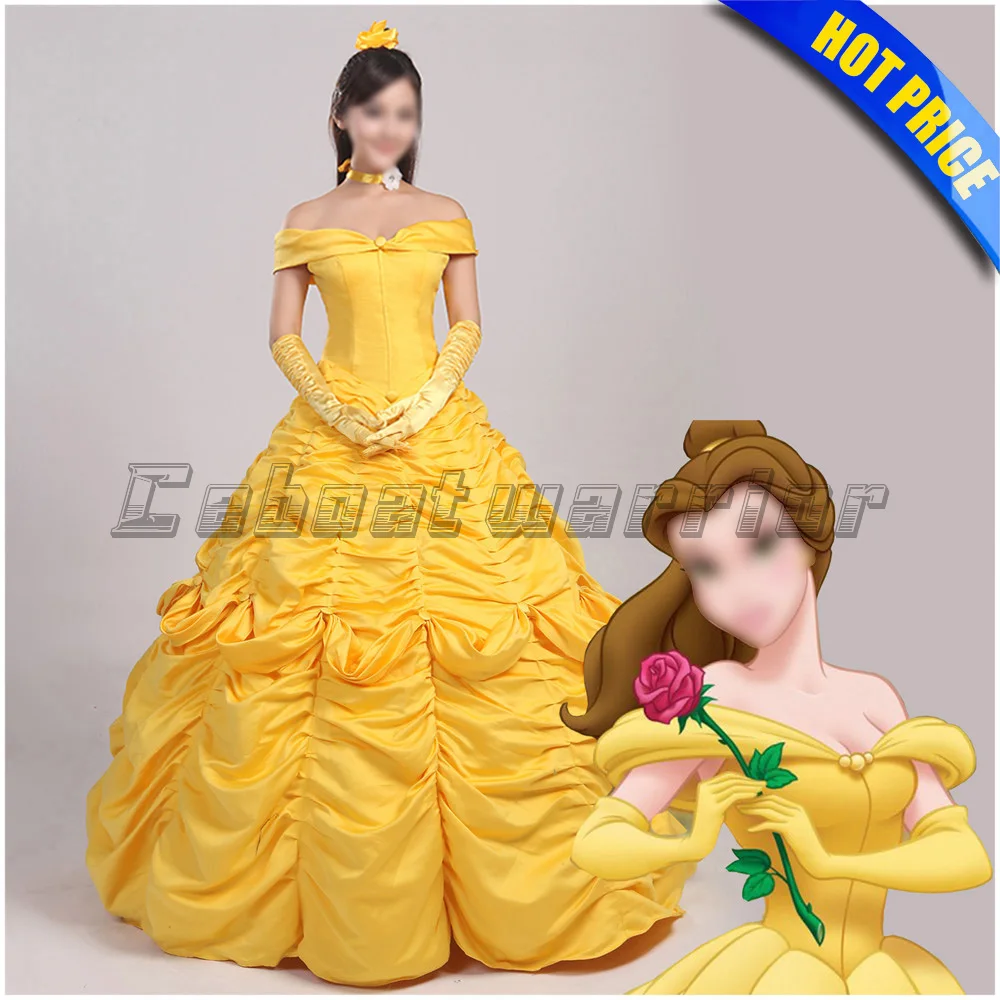 Красавица и Чудовище косплей костюм Взрослый принцесса Белль желтое платье на