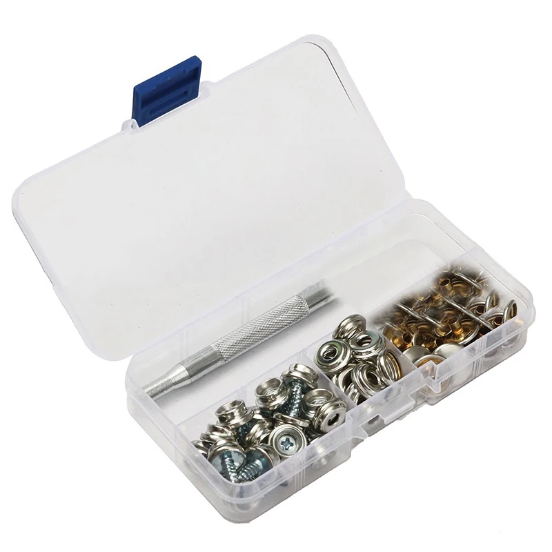 

62set 15mm Stainless Steel Push Button Sockets Screw Press Stud Snap Fastener Kit For Leather Craft Handbags Clothing Garment