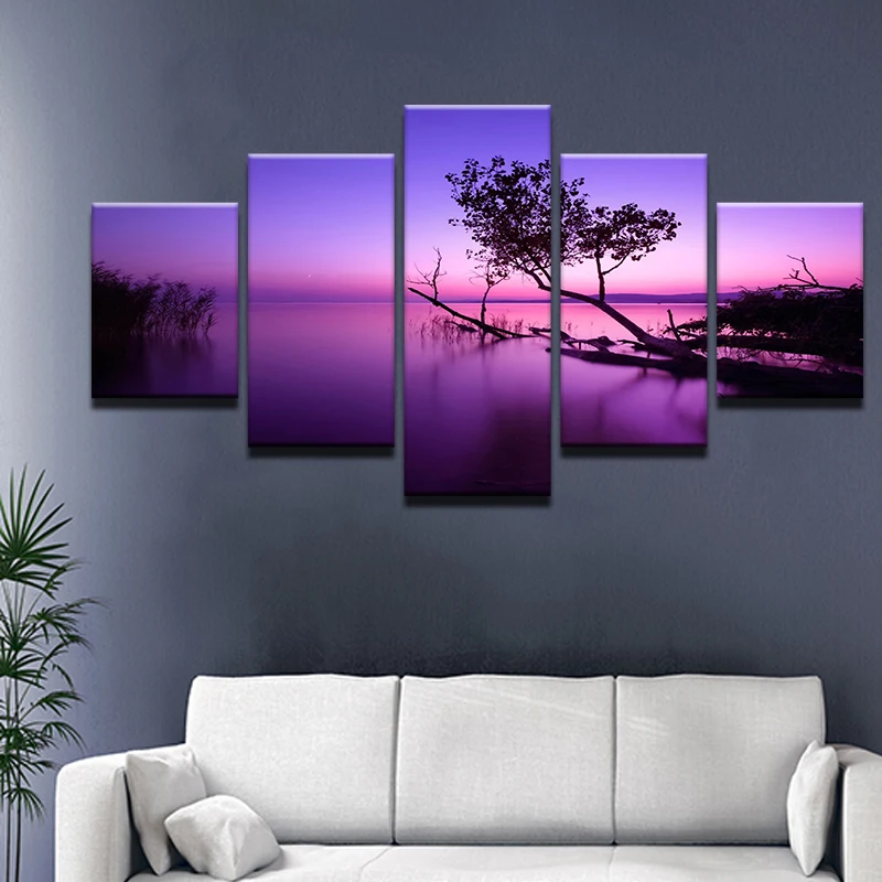 5 шт. декоративная картина на холсте дерево закате озеро|wall painting canvas|wall paintingpainting