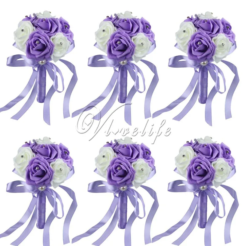 6 шт. Свадебный букет невесты Искусственные цветы розы из пены с шелковыми