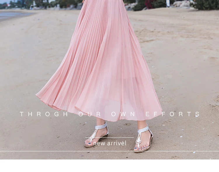 Summer Long Skirts Womens High Waist Vintage Boho Pleated Skirts Solid Color Chiffon Beach Maxi Skirt For Women Saia Faldas