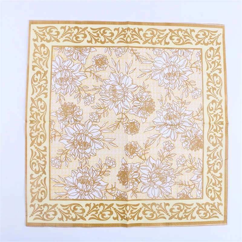 Винтажная бумажная салфетка с цветочным узором золотой платок декупаж декор для
