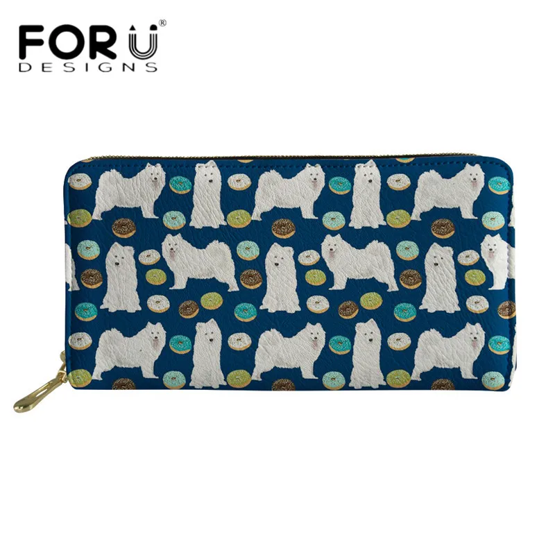 HM561Z21 FORUDESIGNS/Samoyed Pizza Puzzle узор синий кошельки роскошные женские многоцветные длинные кожаные кошельки женские деньги держатель для карт сумки - Цвет: HM561Z21
