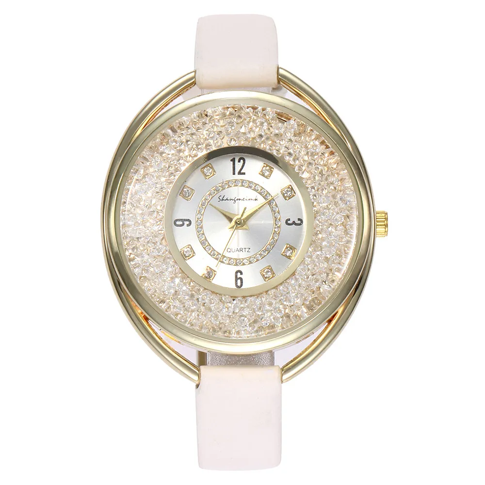 Женские наручные часы Reloj Mujer Shangmeimk 2018 кожаные с бриллиантами женские кристаллами