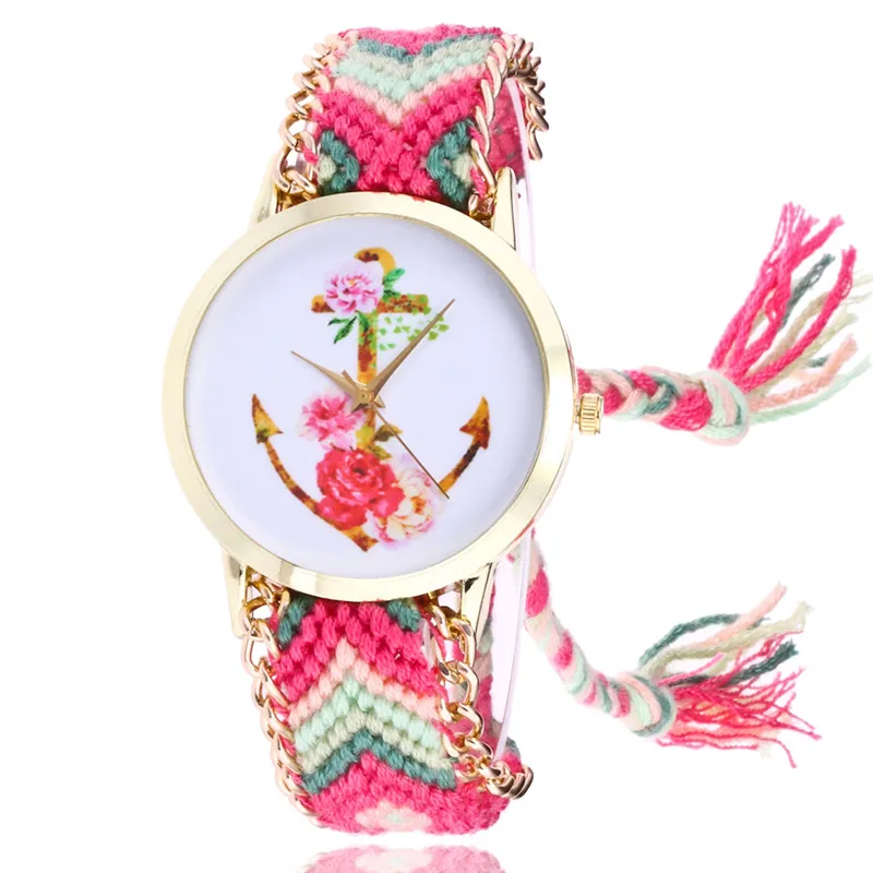 Модные Золотые женские часы ретро тканые с кисточками на ремешке розами и