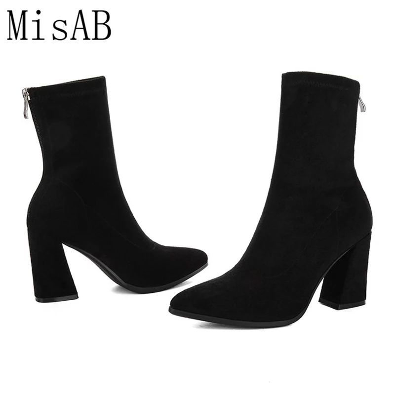 Женские ботинки теплые зимние ботильоны для женщин из флока модные повседневные