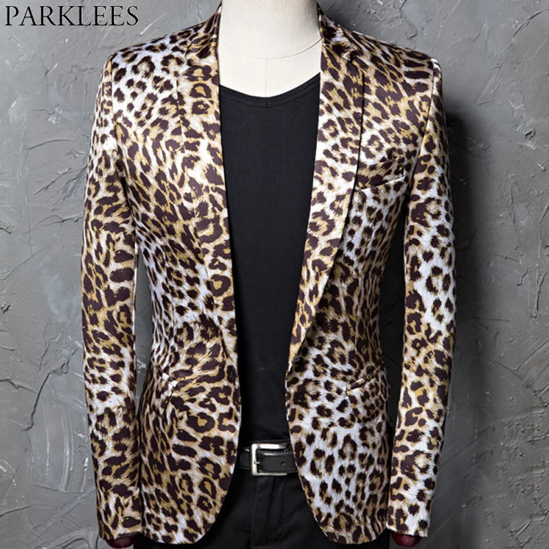 Пиджак мужской с леопардовым принтом повседневный Блейзер жакет Cheetha одежда для